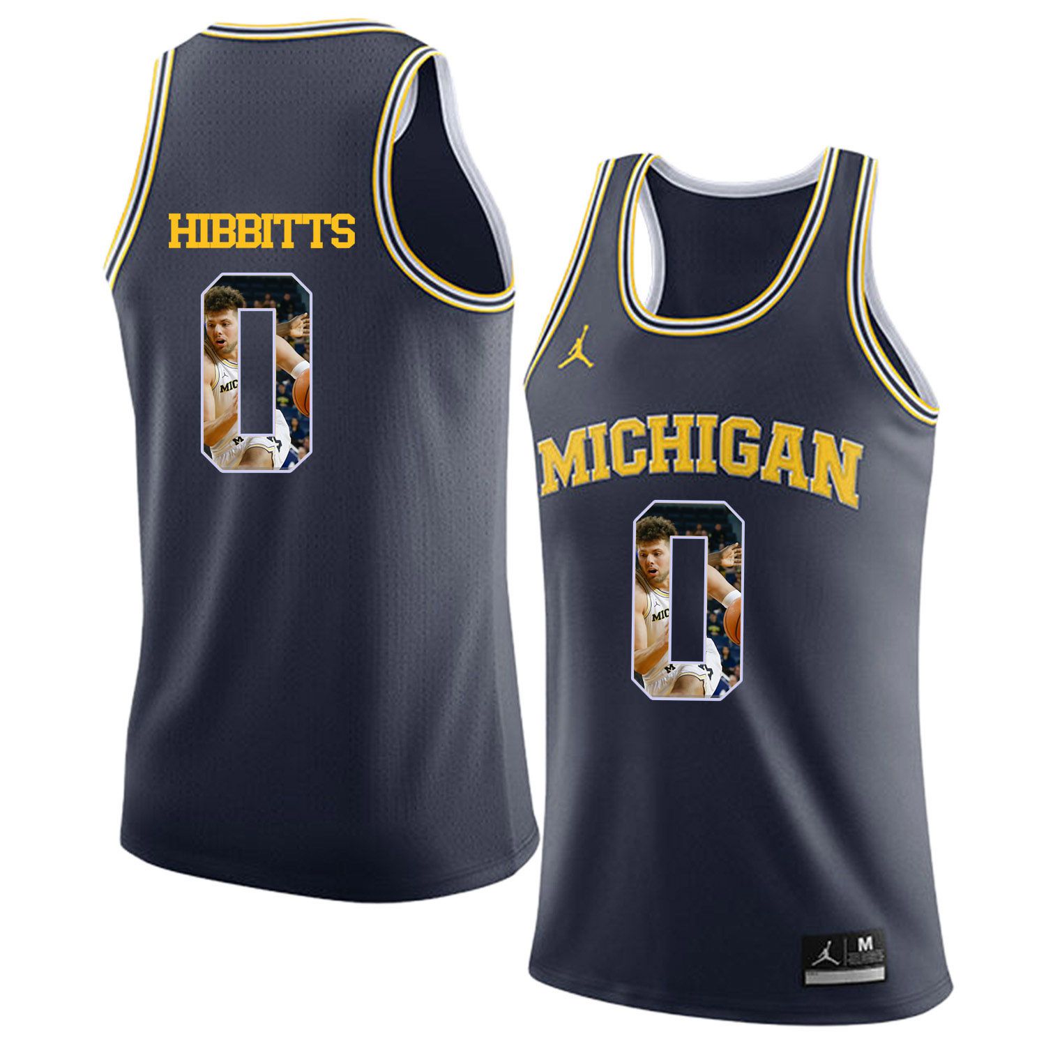 Men Jordan University of Michigan Basketball Navy 0 Hibbitts Fashion Edition Customized NCAA Jerseys